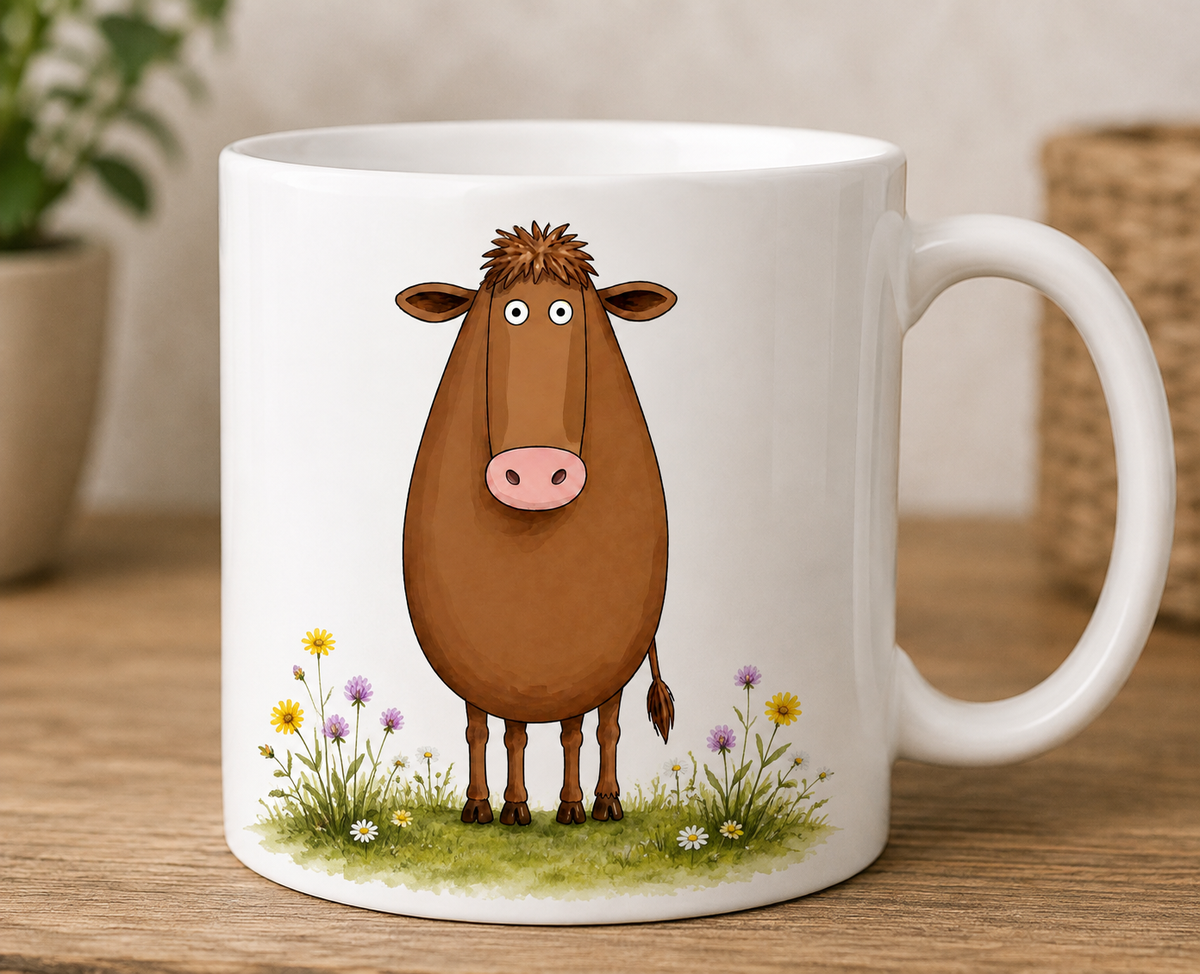 Brown cow character mug