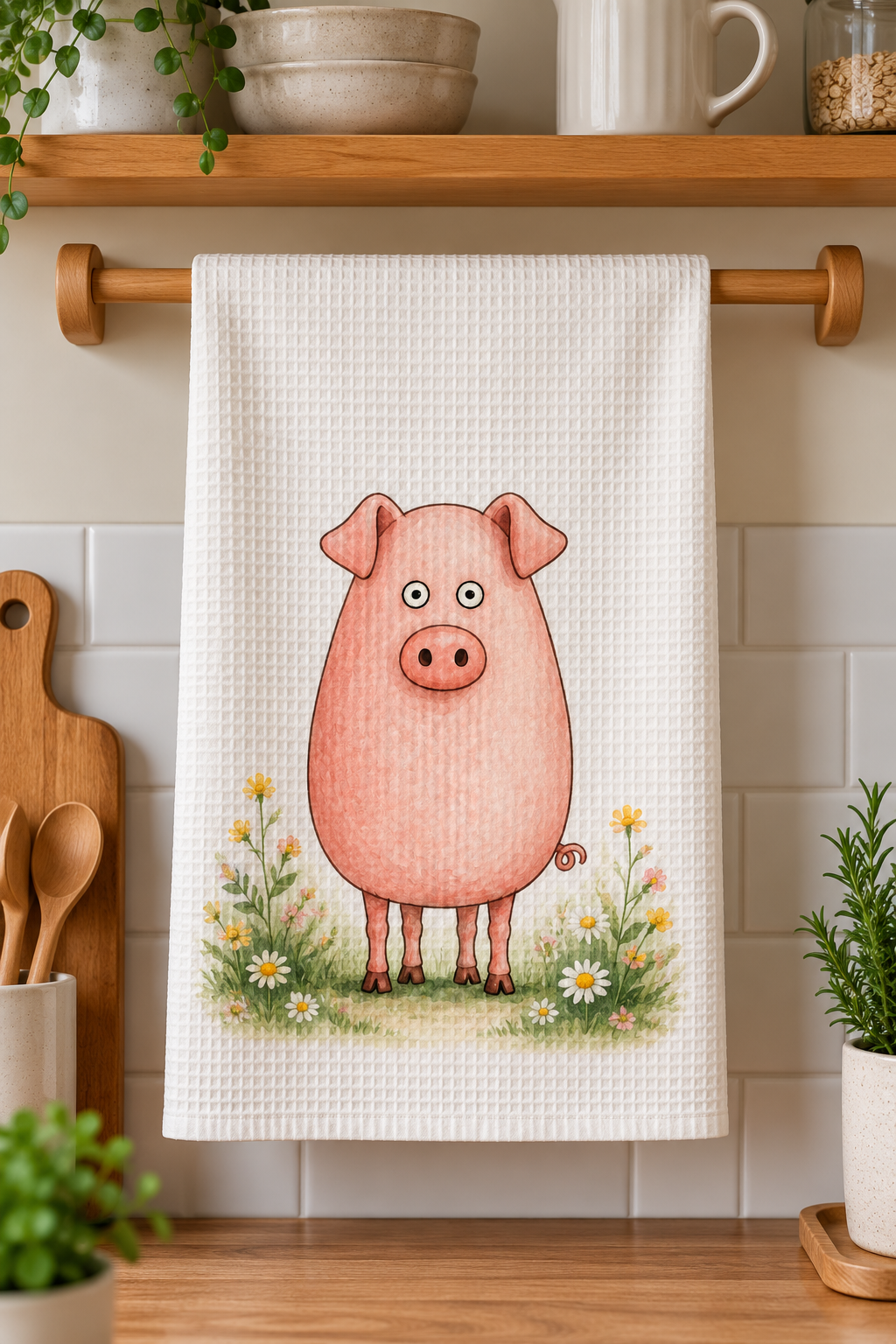 Pink Pig Tea Towel