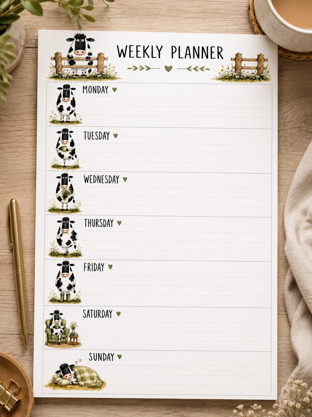 Cow Weekly Planner