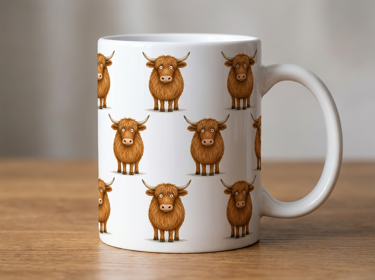 Highland cow character pattern mug