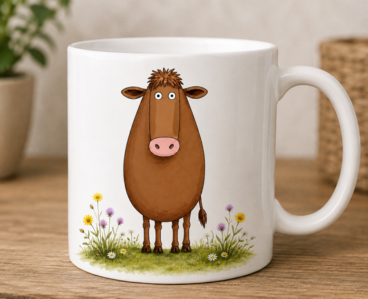 Brown cow character mug