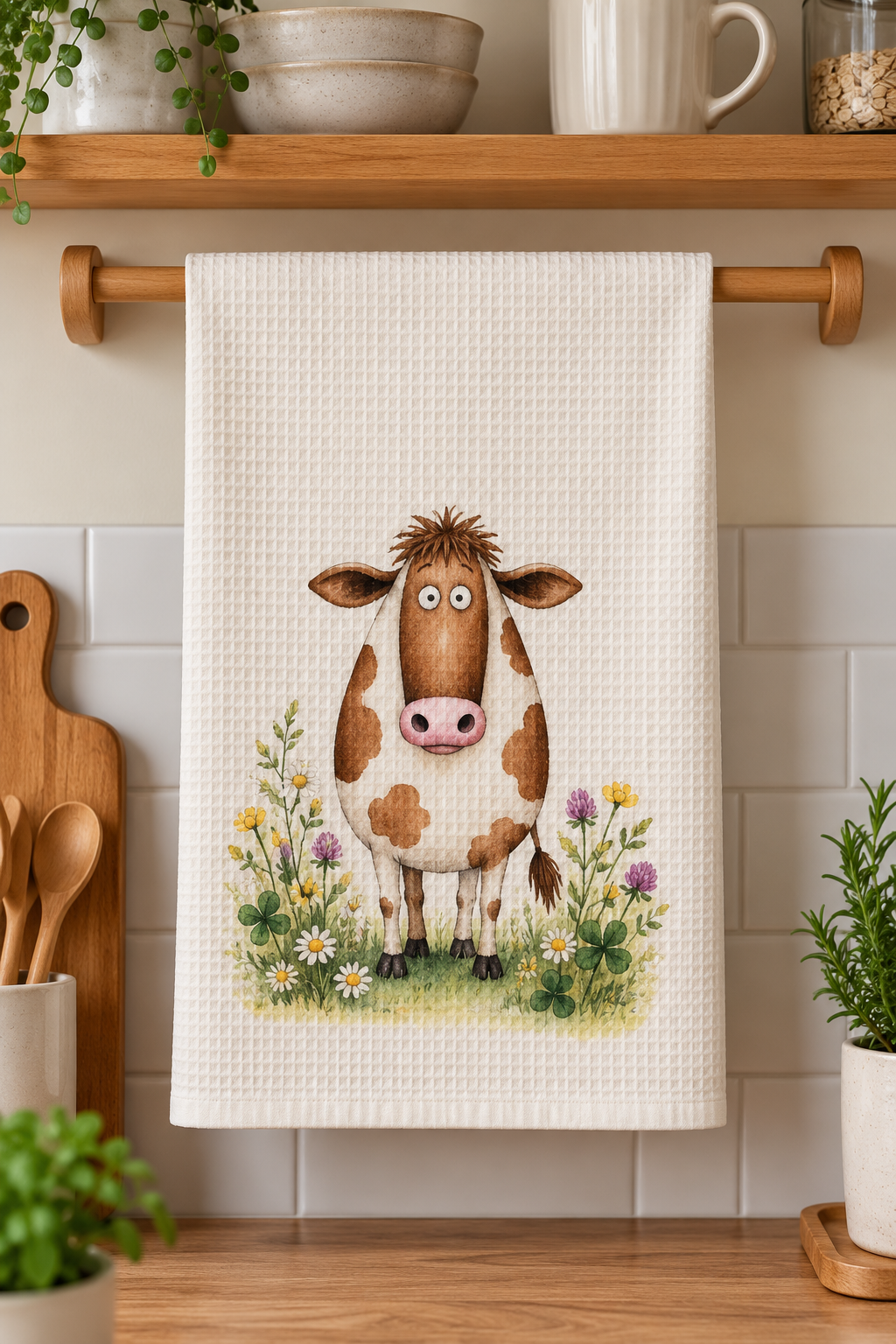 Brown and White Cow Tea Towel