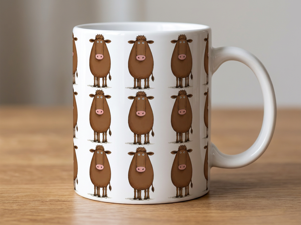 Brown cow character pattern mug